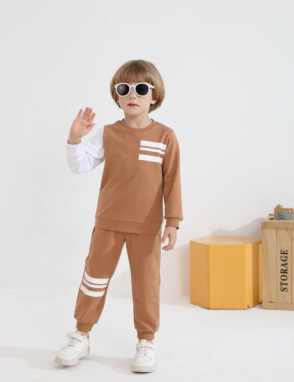 Hevemexy Boys Sweatshirt Set Cotton Stripe Design-2