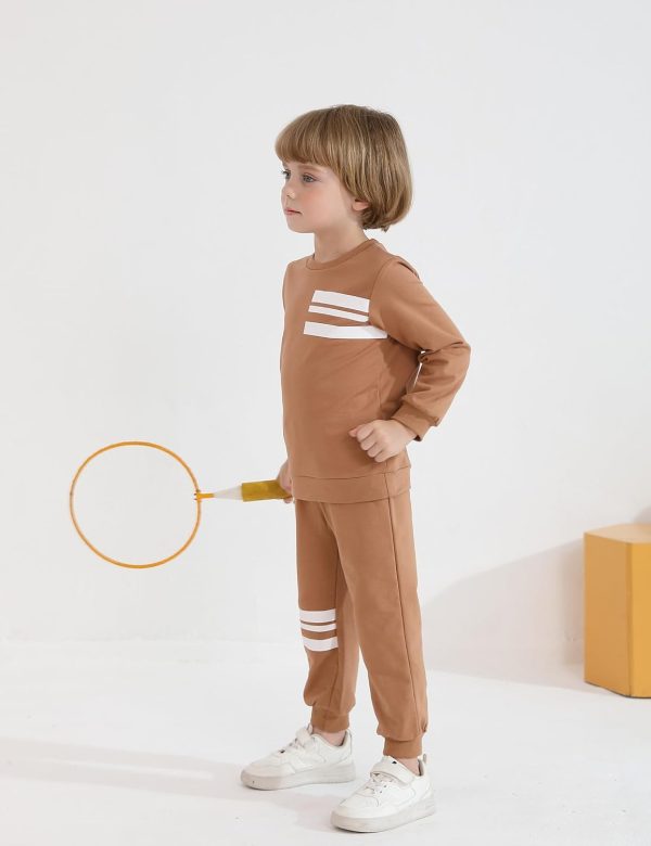 Hevemexy Boys Sweatshirt Set Cotton Stripe Design-3
