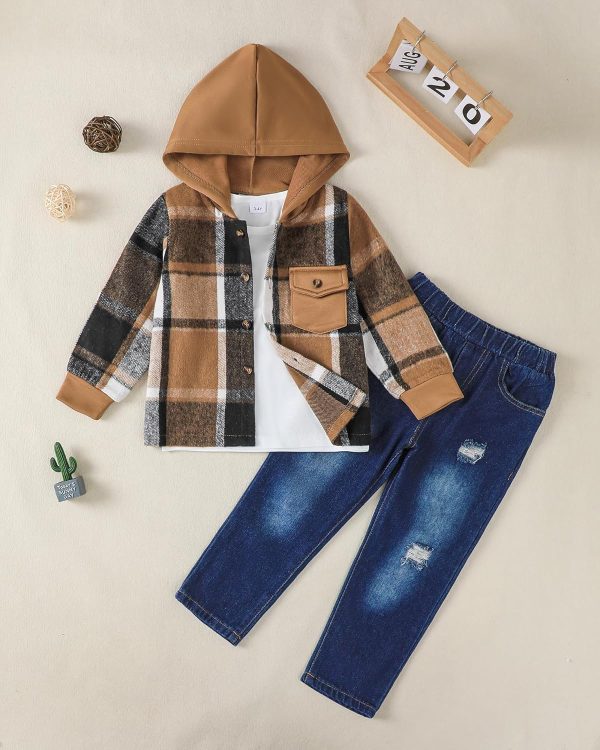 Boys 3-Piece Cozy Set Polyester Hoodie Tee Jeans-1
