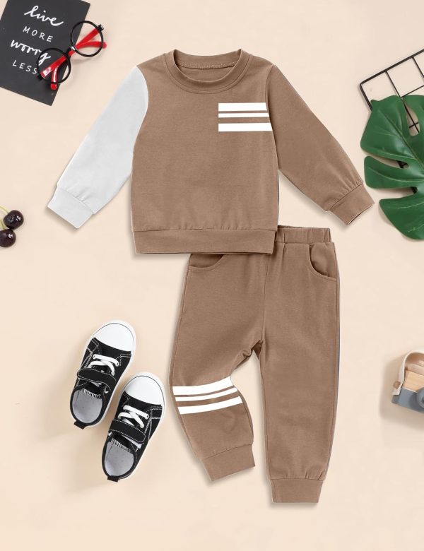 Hevemexy Boys Sweatshirt Set Cotton Stripe Design-5