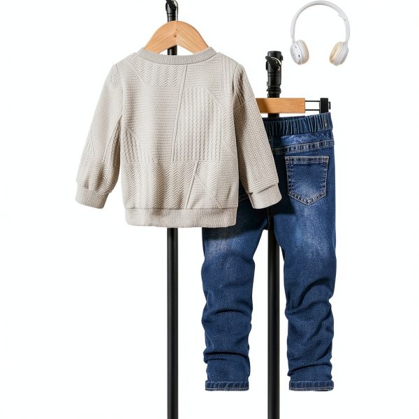 Kids Sweatsuit Set KidStyle Hooded Denim Jeans-1