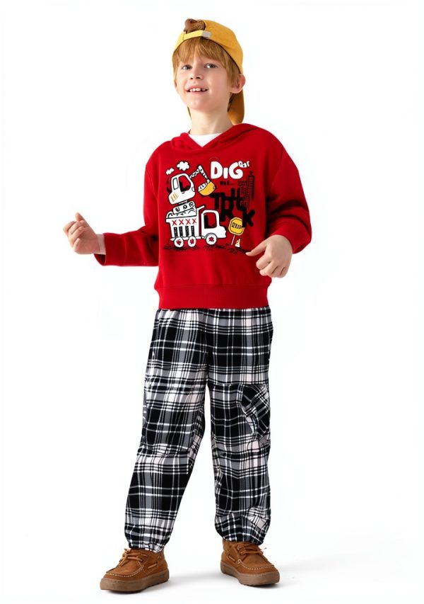 KidStyle Toddler Boy Sweatsuit Red Cotton Hoodie-6
