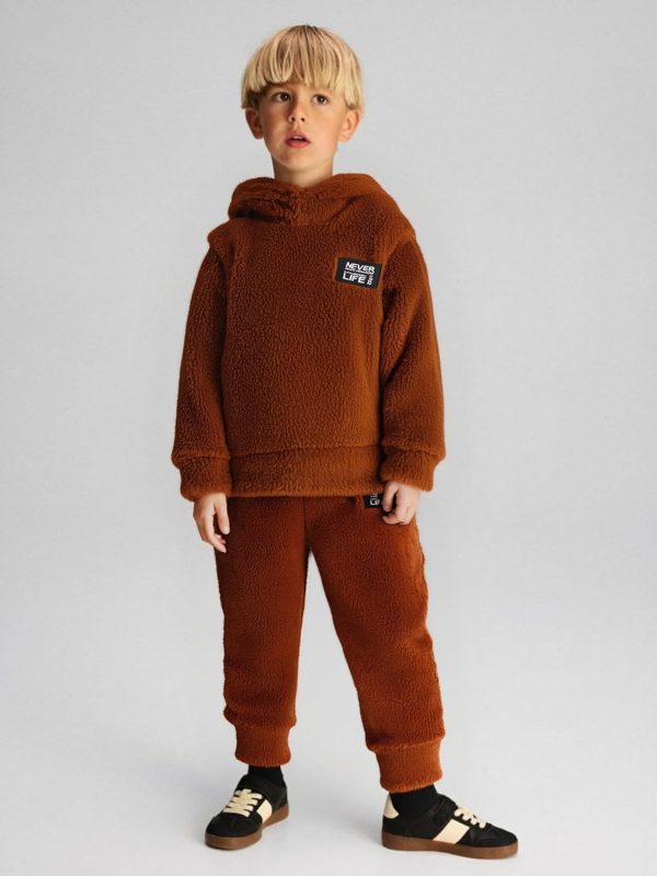 Kids Flannel Bear Ear Hoodie Sweatshirt Set Boys-3