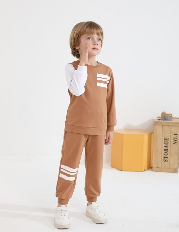 Hevemexy Boys Sweatshirt Set Cotton Stripe Design-1