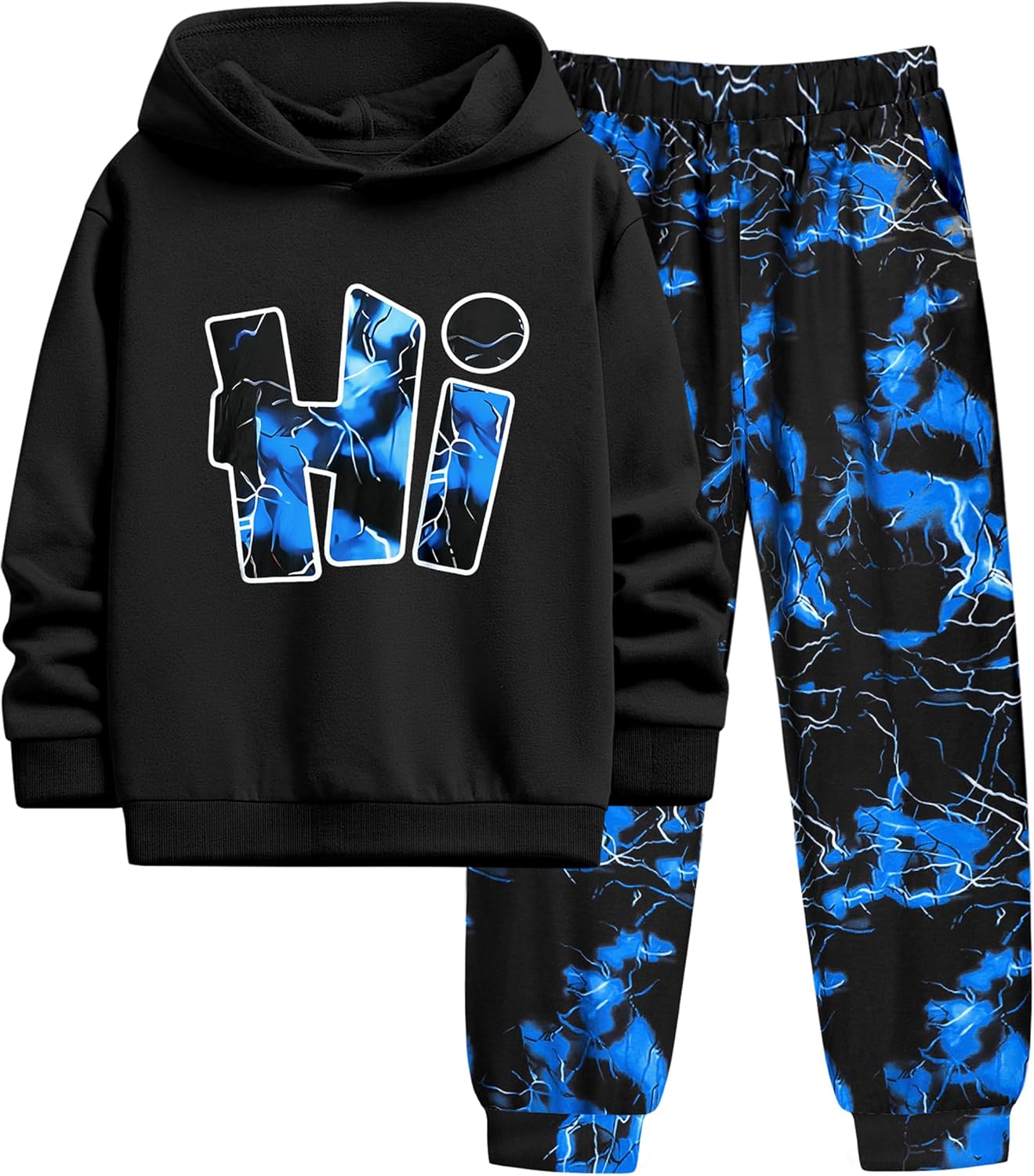 Pavo Boys Tie Dye Sweatsuit Soft Cotton Hooded Comfort 7-8 displayed on a wooden dresser
