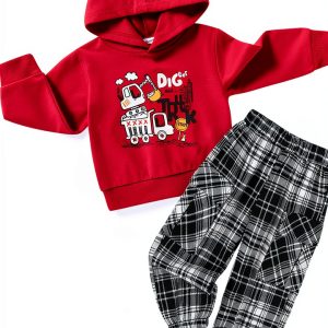 KidStyle Toddler Boy Sweatsuit Red Cotton Hoodie-0