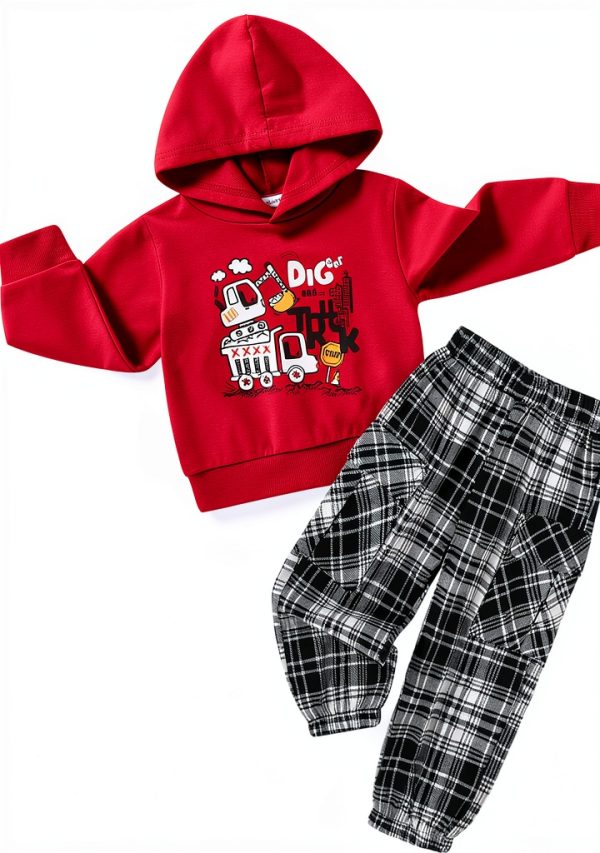 KidStyle Toddler Boy Sweatsuit Red Cotton Hoodie-0