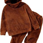 Kids Flannel Bear Ear Hoodie Sweatshirt Set Boys-0