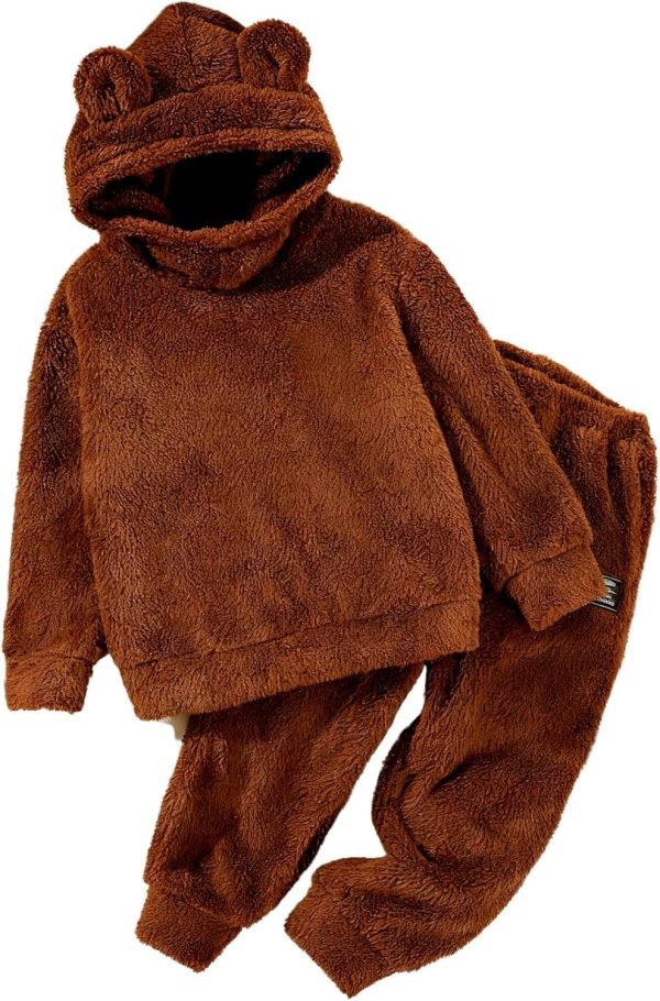 Kids Flannel Bear Ear Hoodie Sweatshirt Set Boys-0