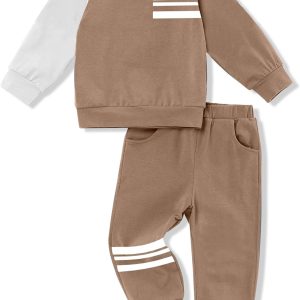 Hevemexy Boys Sweatshirt Set Cotton Stripe Design-0