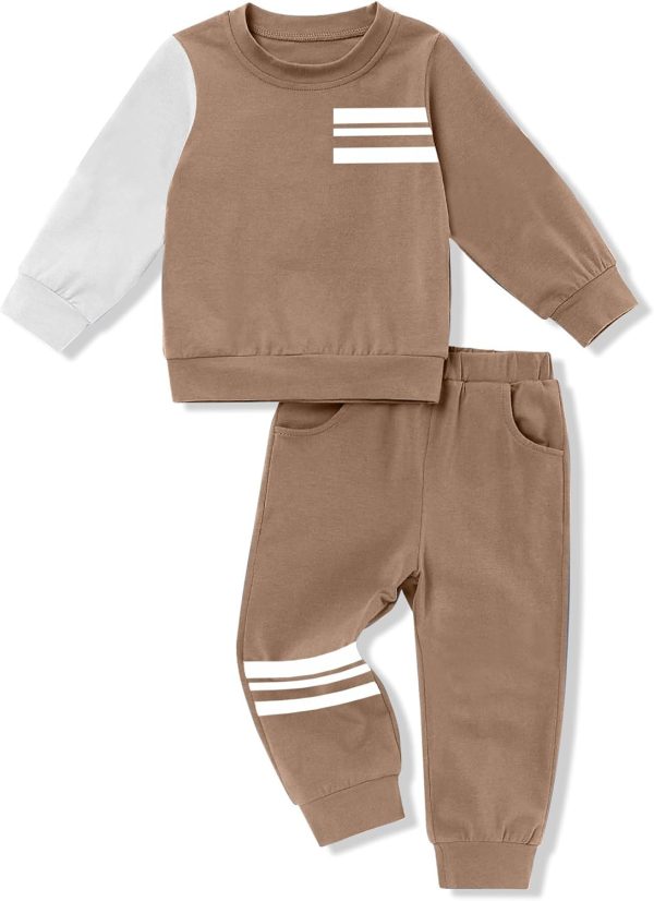 Hevemexy Boys Sweatshirt Set Cotton Stripe Design-0