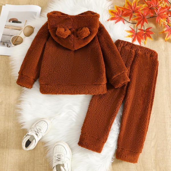 Kids Flannel Bear Ear Hoodie Sweatshirt Set Boys-6