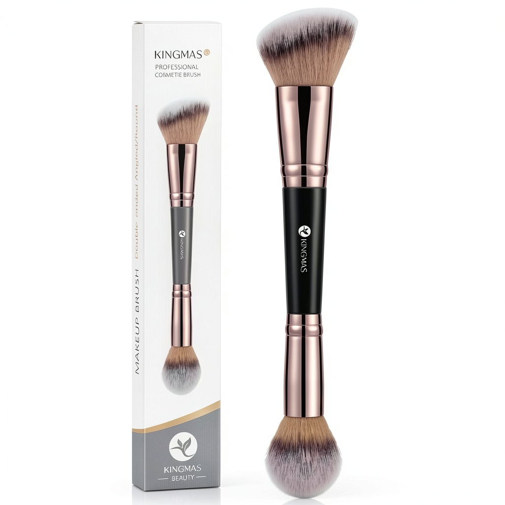 KINGMAS double-ended foundation brush on a makeup table