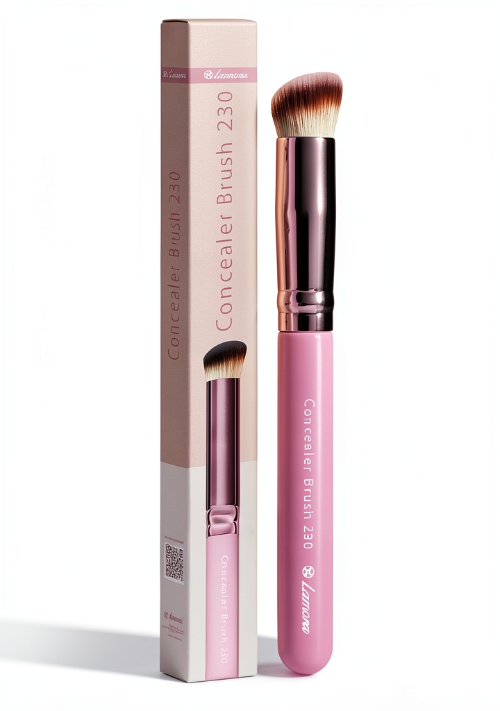 Lamora concealer brush being used to apply makeup on a model's under eye
