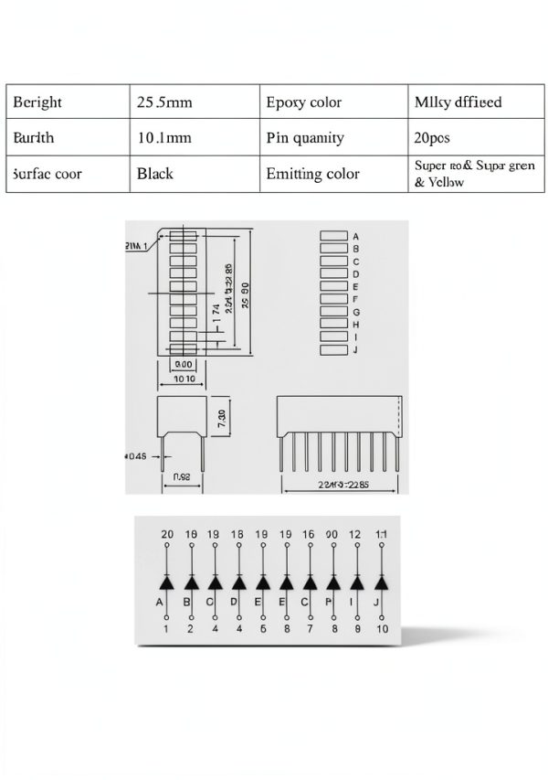 New 2pcs. 10 Segment LED Bar Graph Display 3 Colors(2xSuper Red+3xYellow+5xSuper Green) Single led bar Graph(DIY or Arduino) ARGY-4